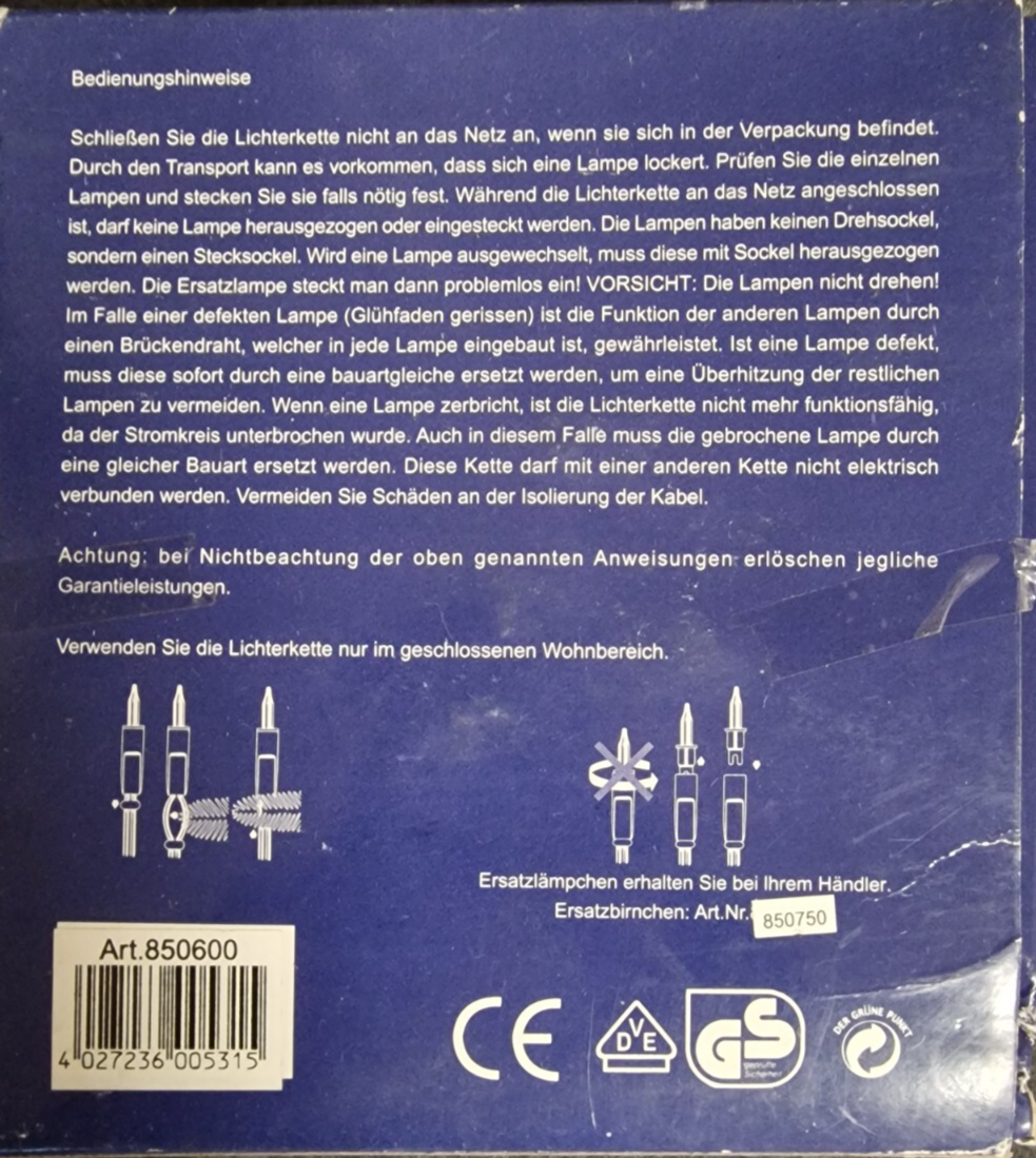 Weihnachts Lichterkette mit 20 Kerzen LED Baumkerzen Deko