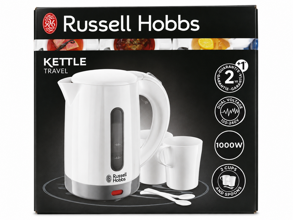 Russell Hobbs Reisewasserkocher 0,85L 1000W 2 Tassen Camping Weiß B8