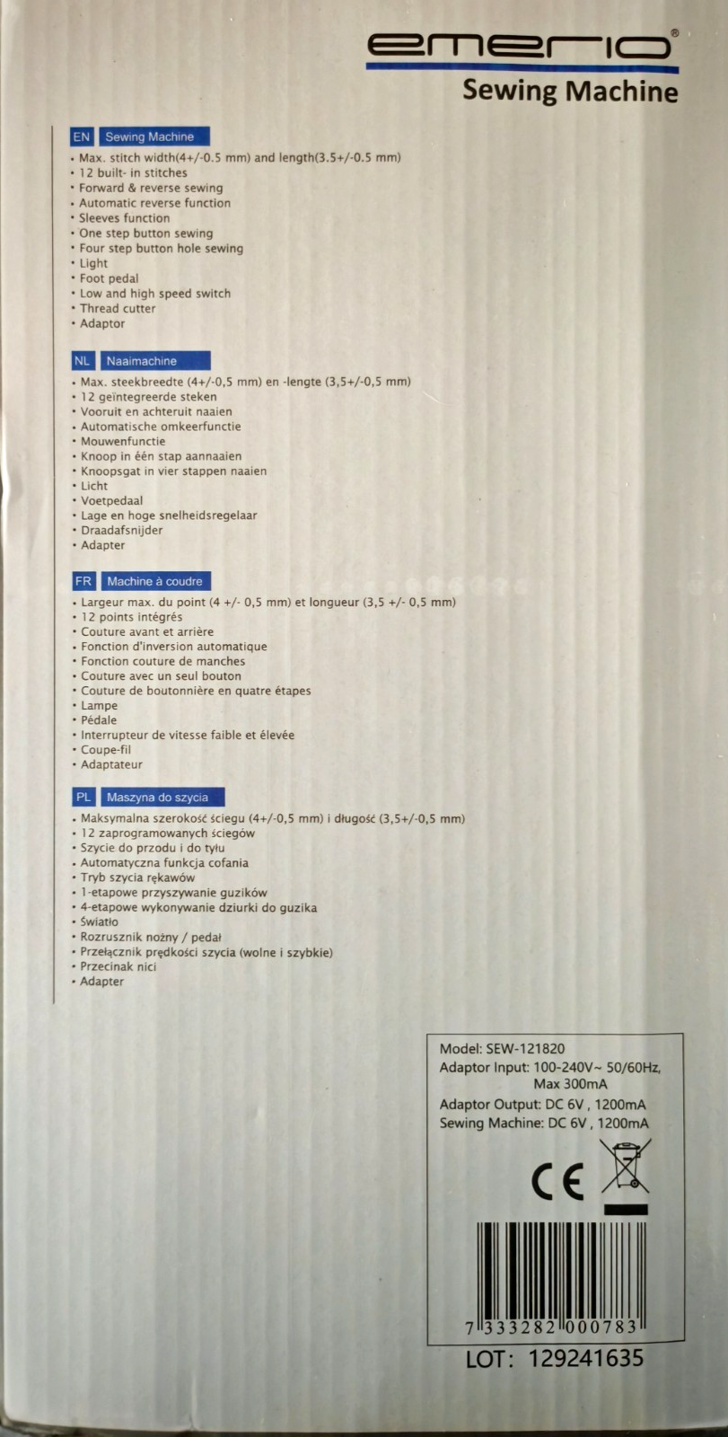 Emerio SEW-121820 Nähmaschine Kinder Anfänger 12 Stichmuster Fußpedal