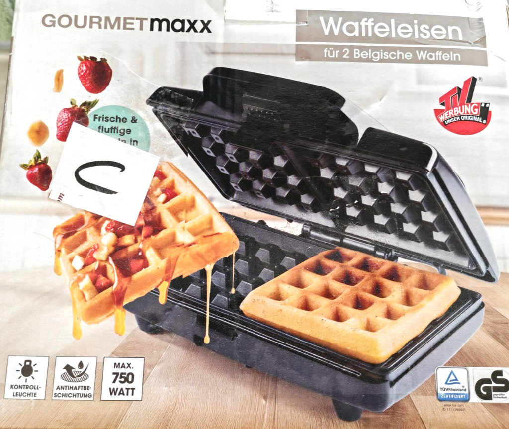 GOURMETmaxx Waffeleisen 750W für 2 Belgische Waffeln Antihaft Kontrollleuchte B7