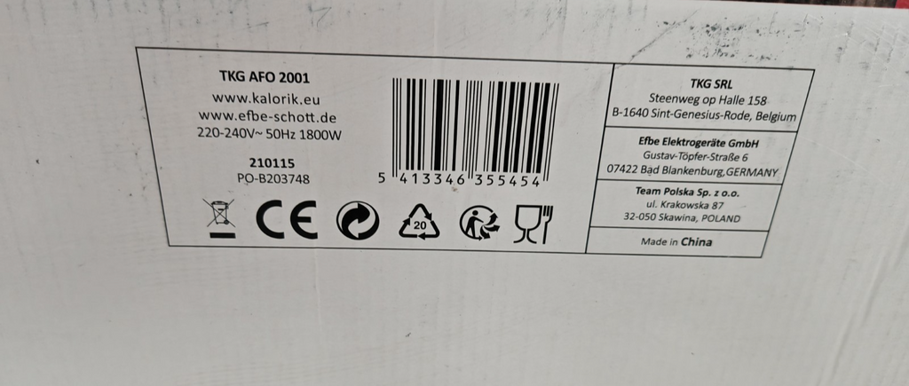 Kalorik TKG AFO 2001 Airfryer Ofen 21L Heißluftfritteuse Dörrautomat 1800W Pal2