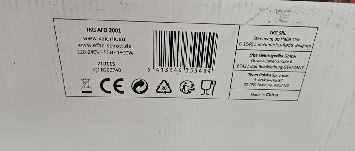 Kalorik TKG AFO 2001 Airfryer Ofen 21L Heißluftfritteuse Dörrautomat 1800W Pal2
