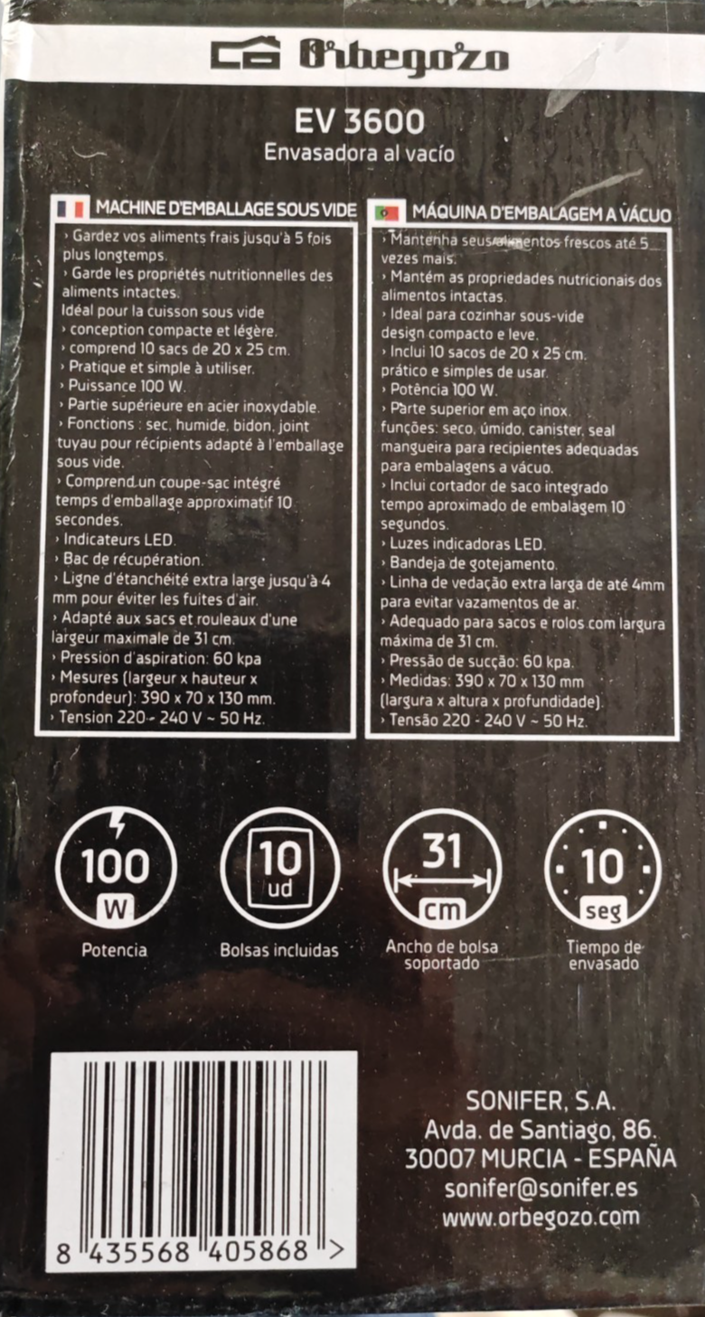 Orbegozo EV3600 Vakuumiergerät 100W Folienschweißgerät Vakuumierer Küche F3