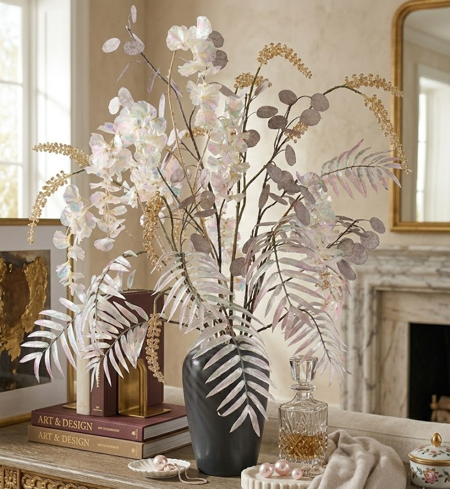 PUR FLEUR Premium Bouquet Gold irisierend inkl Metallvase Deko