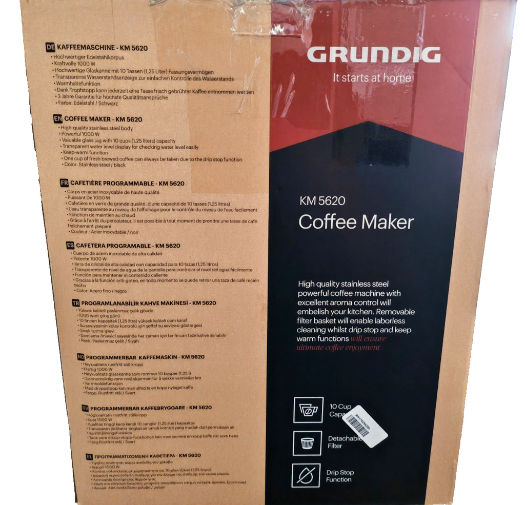 Grundig KM 5620 Filterkaffeemaschine 1000W 1,25L 10 Tassen Edelstahl C4