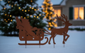 XXL Gartenstecker Weihnachtsmann & Schlitten Metall Rostoptik Weihnachtsdeko