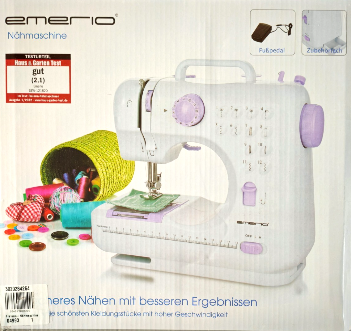 Emerio SEW-121820 Nähmaschine Kinder Anfänger 12 Stichmuster Fußpedal