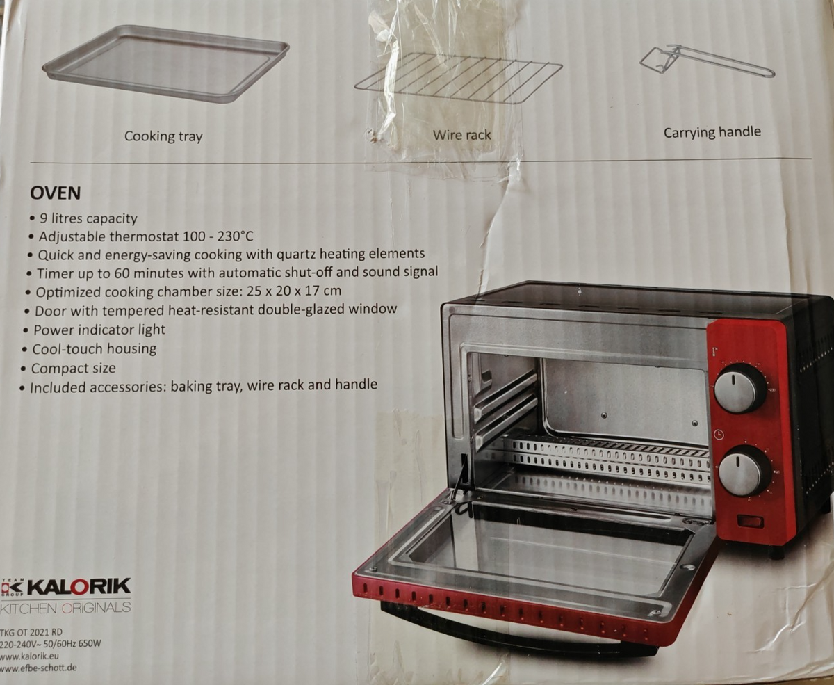 Kalorik TKG OT 2021 RD Mini Backofen 9L 650W Thermostat Timer Kompakt Rot F3
