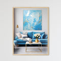 Blue And Gold Living Room With A Blue Couch And A Painting On The Wall Art Print