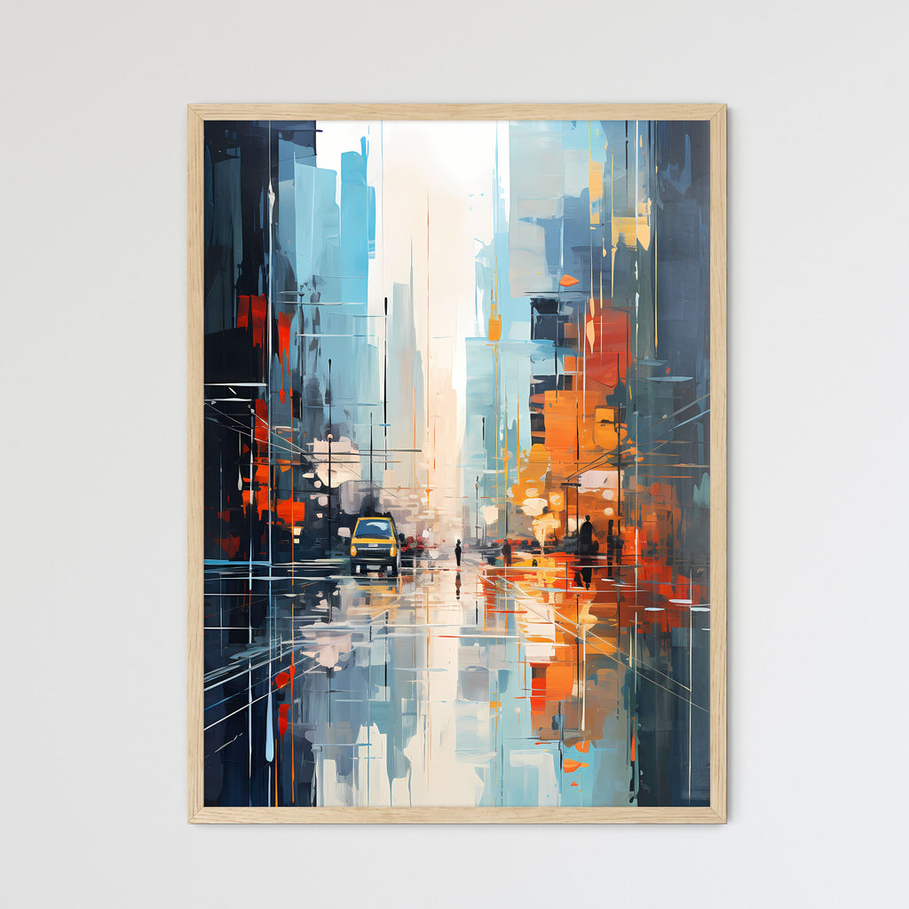 Abstract Art Of Cityscapeillustration Painting - A Painting Of A Street With A Car And People Walking On It