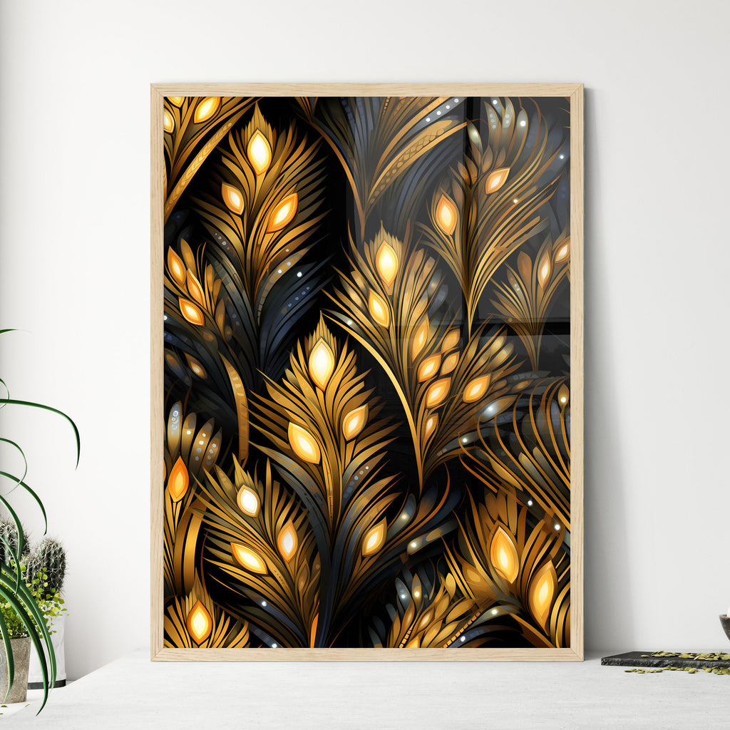 Dotted Geometric Ornament In Art Deco Style - A Pattern Of Gold And Black Feathers