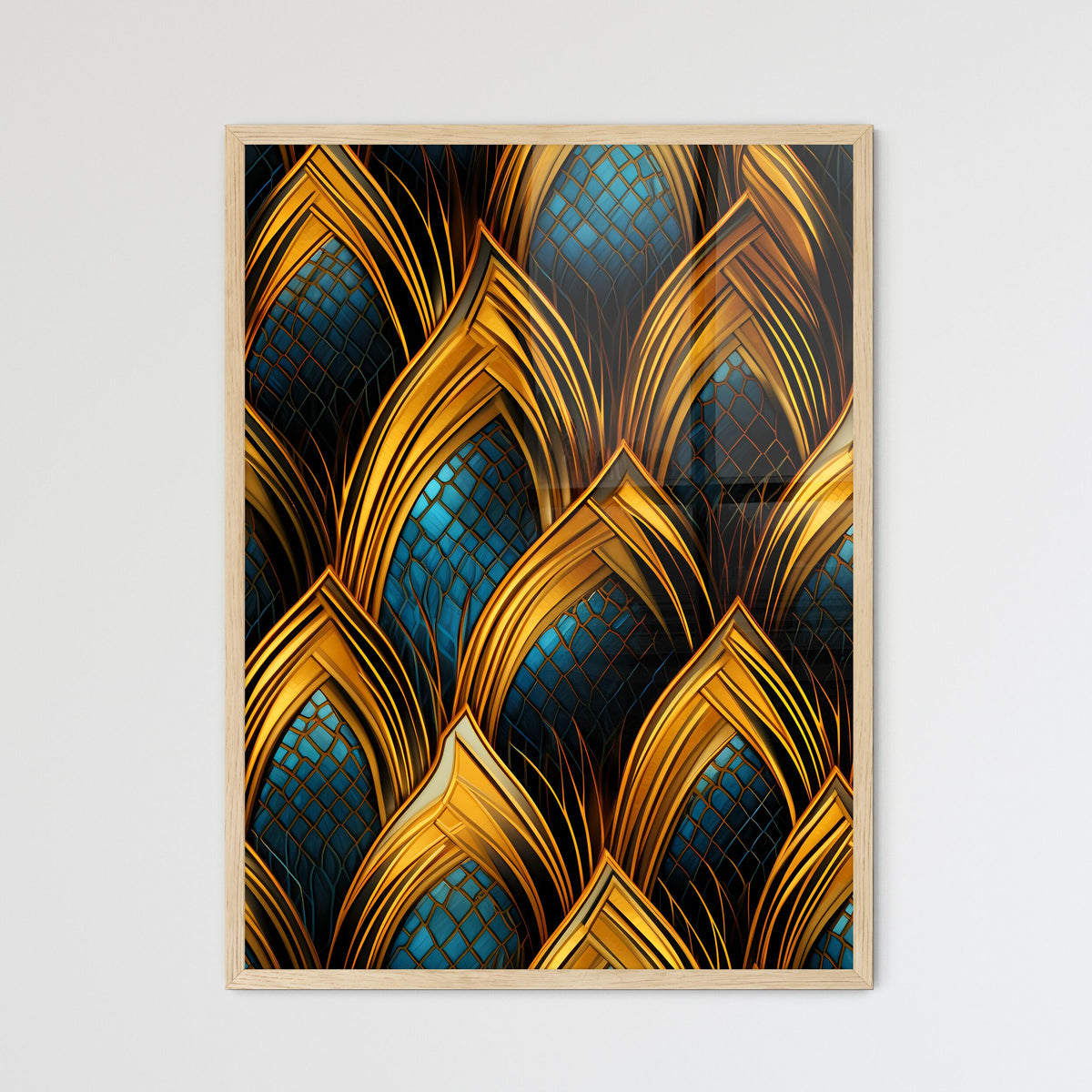 Dotted Geometric Ornament In Art Deco Style - A Gold And Blue Art Deco Pattern