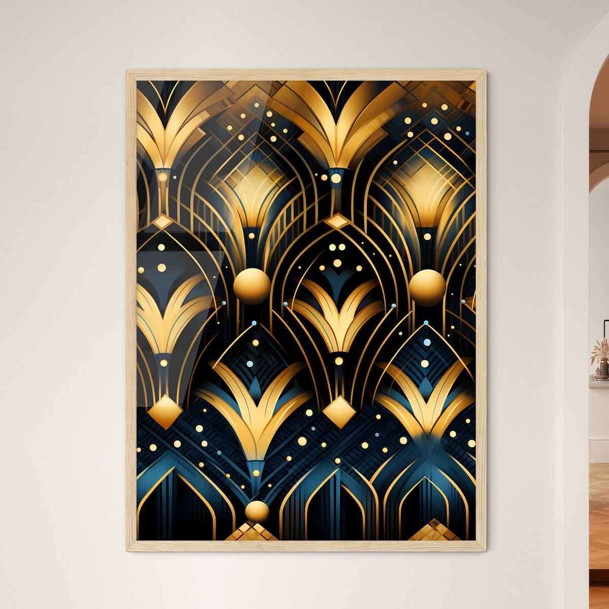 Dotted Geometric Ornament In Art Deco Style - A Art Deco Pattern With Gold And Black Lines