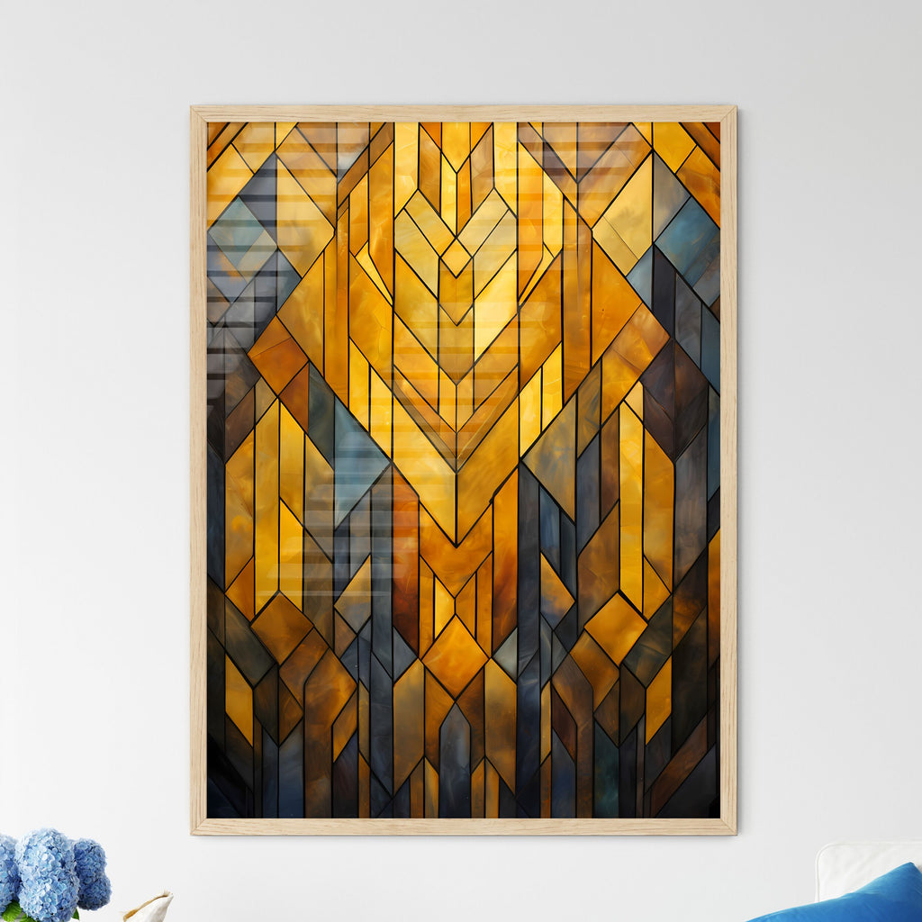 Geometric Ornament In Art Deco Style In Old Gold - A Stained Glass Window With Different Colored Shapes