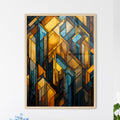 Geometric Ornament In Art Deco Style In Old Gold - A Stained Glass Window With Many Different Colored Shapes