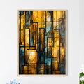 Geometric Ornament In Art Deco Style In Old Gold - A Stained Glass Window With Black Lines