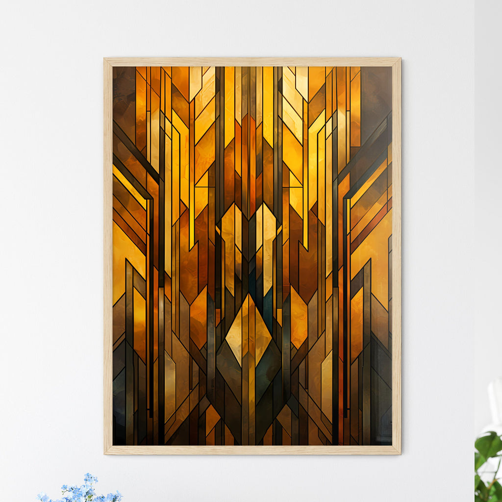 Geometric Ornament In Art Deco Style In Old Gold - A Stained Glass Window With Many Different Colored Shapes