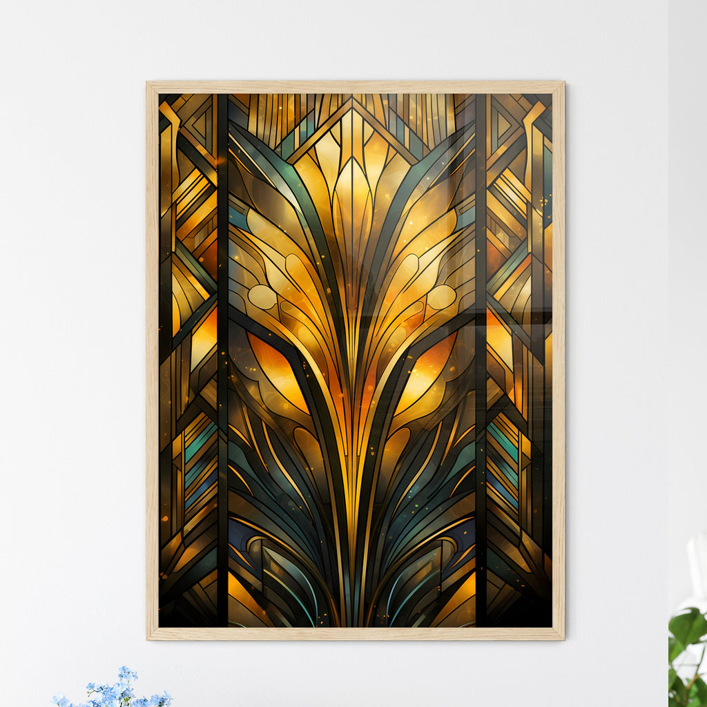 Geometric Ornament In Art Deco Style In Old Gold - A Stained Glass Window With A Pattern