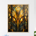 Geometric Ornament In Art Deco Style In Old Gold - A Stained Glass Window With A Pattern