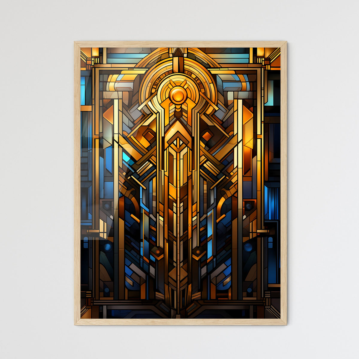 Geometric Ornament In Art Deco Style In Old Gold - A Stained Glass Window With A Design