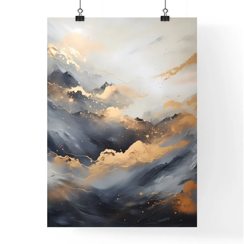 Abstract - A Painting Of Mountains With Gold And Black Paint