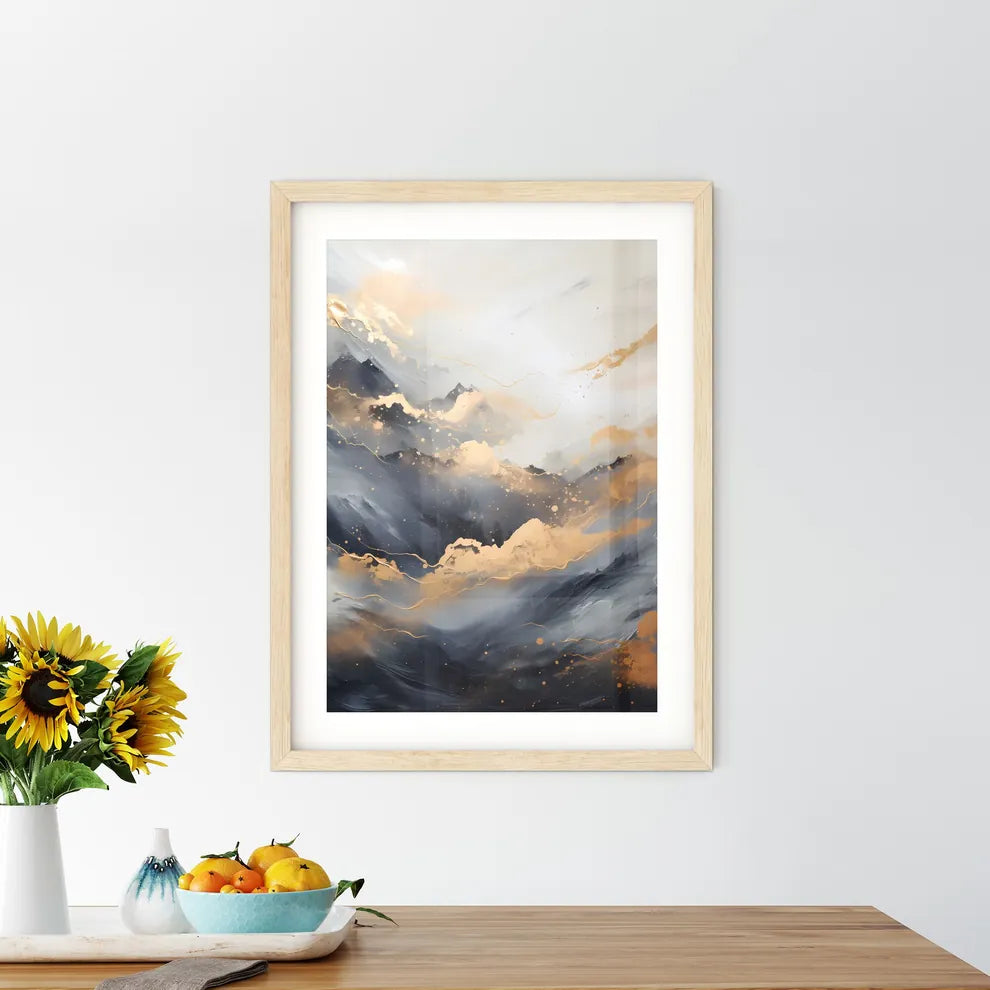Abstract - A Painting Of Mountains With Gold And Black Paint
