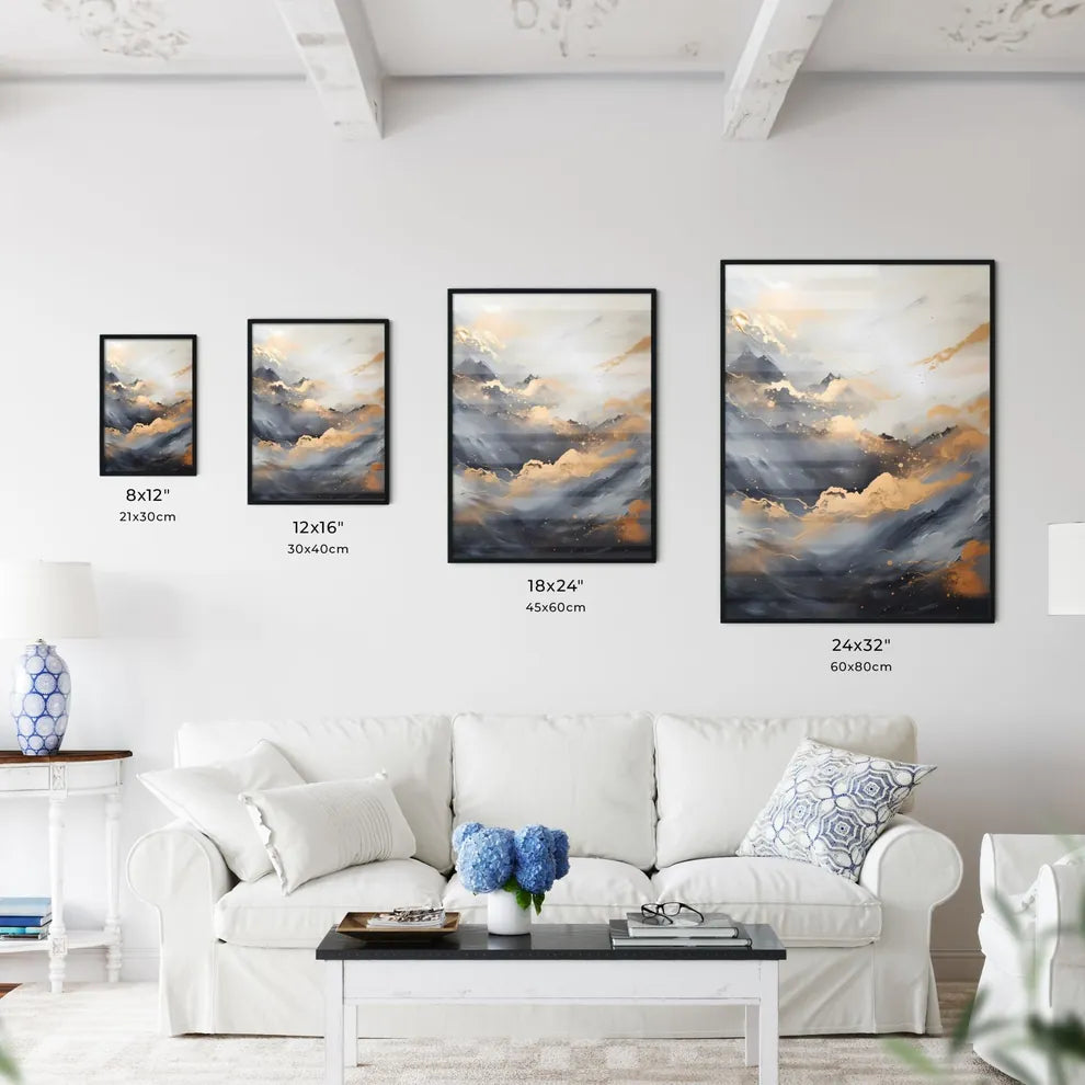 Abstract - A Painting Of Mountains With Gold And Black Paint