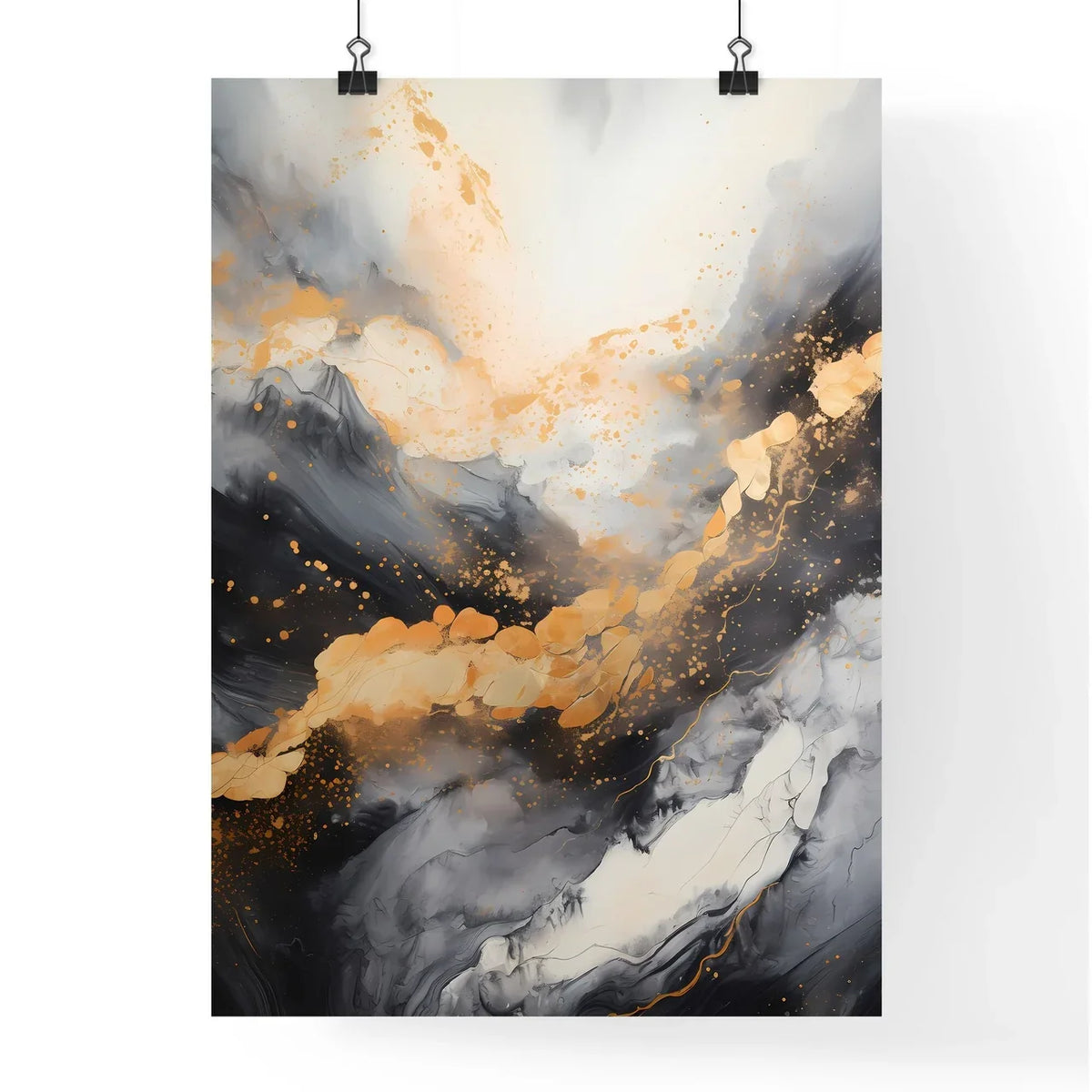 Abstract - A Black And White Painting With Orange And White Paint