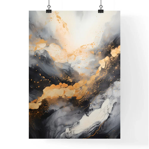 Abstract - A Black And White Painting With Orange And White Paint