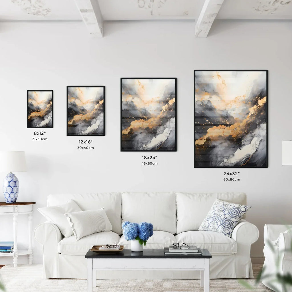 Abstract - A Black And White Painting With Orange And White Paint
