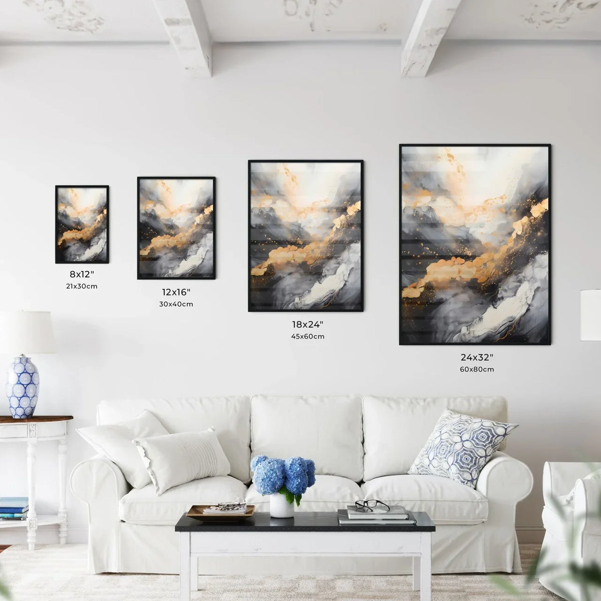 Abstract - A Black And White Painting With Orange And White Paint