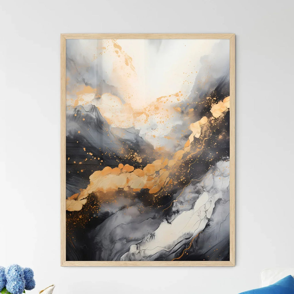 Abstract - A Black And White Painting With Orange And White Paint