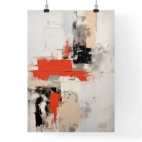 Abstract - A Painting Of A White Wall With Red And Black Paint