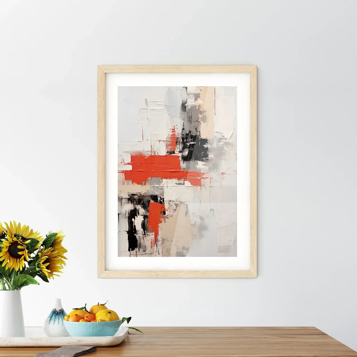 Abstract - A Painting Of A White Wall With Red And Black Paint