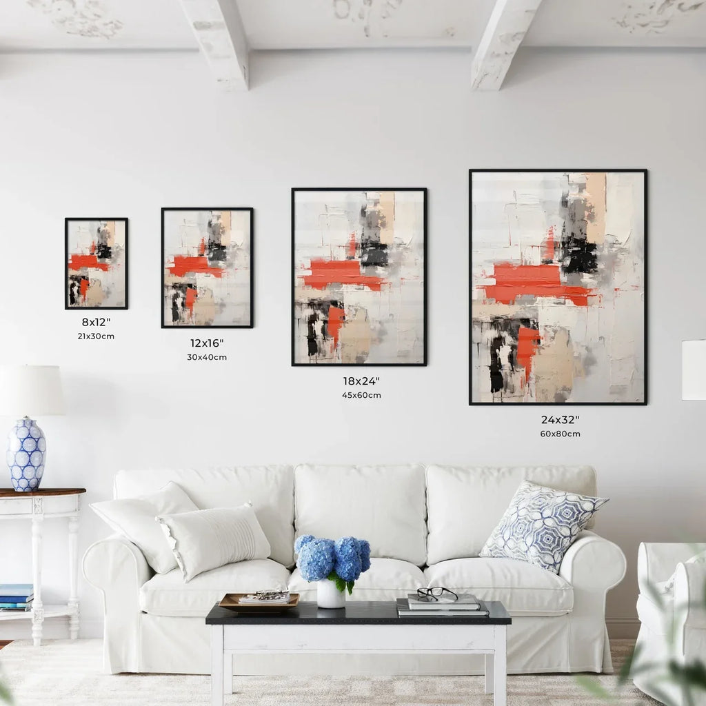 Abstract - A Painting Of A White Wall With Red And Black Paint
