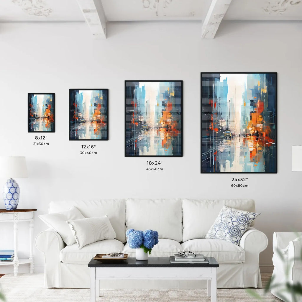 Abstract Art Of Cityscapeillustration Painting - A Painting Of A Street With A Car And People Walking On It