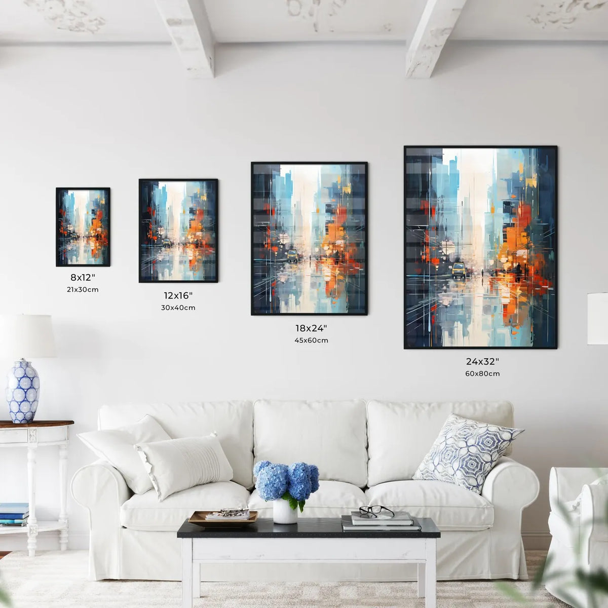 Abstract Art Of Cityscapeillustration Painting - A Painting Of A Street With A Car And People Walking On It