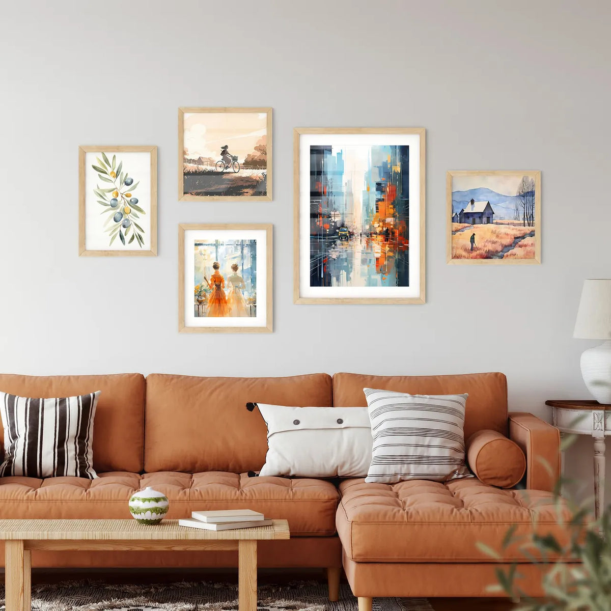 Abstract Art Of Cityscapeillustration Painting - A Painting Of A Street With A Car And People Walking On It