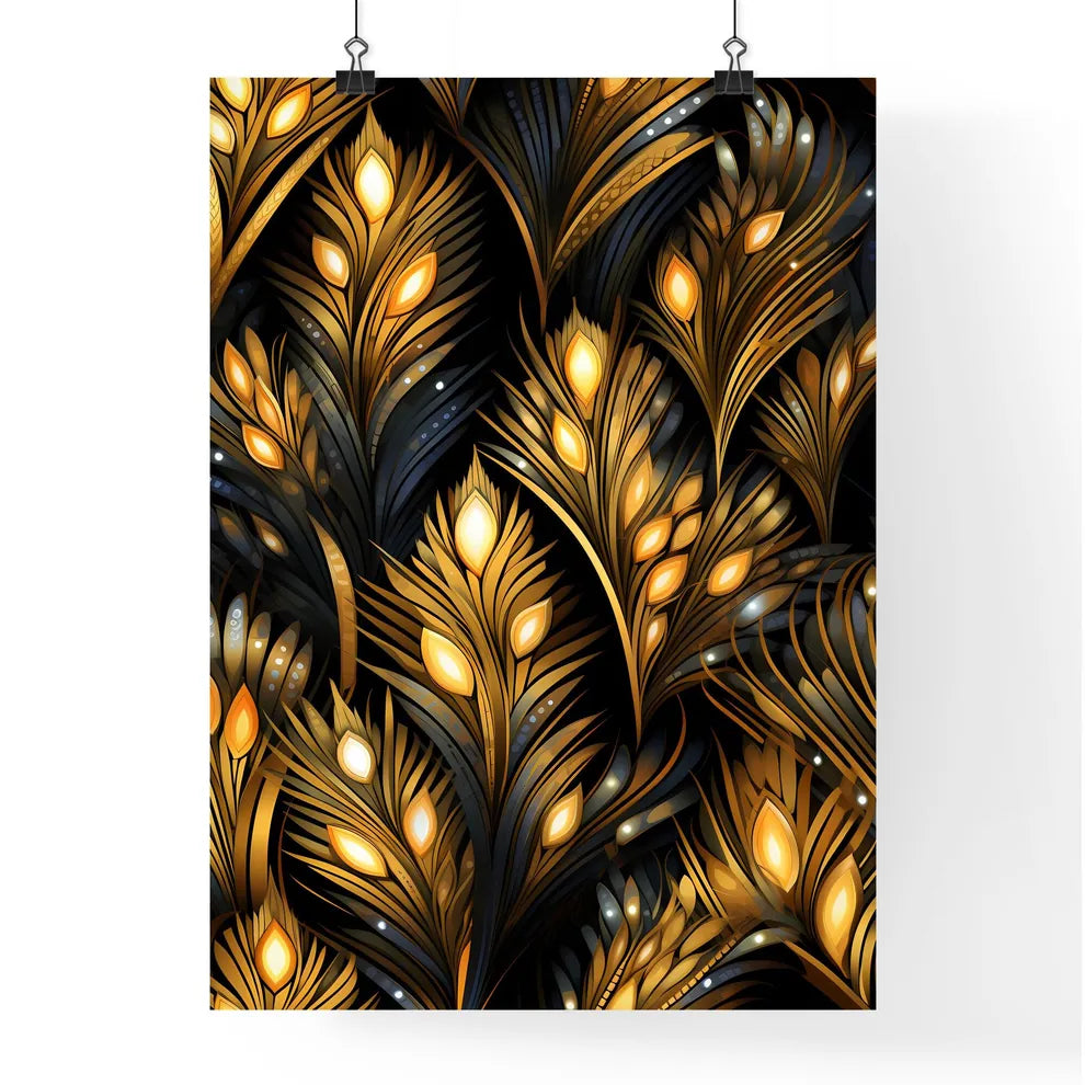 Dotted Geometric Ornament In Art Deco Style - A Pattern Of Gold And Black Feathers