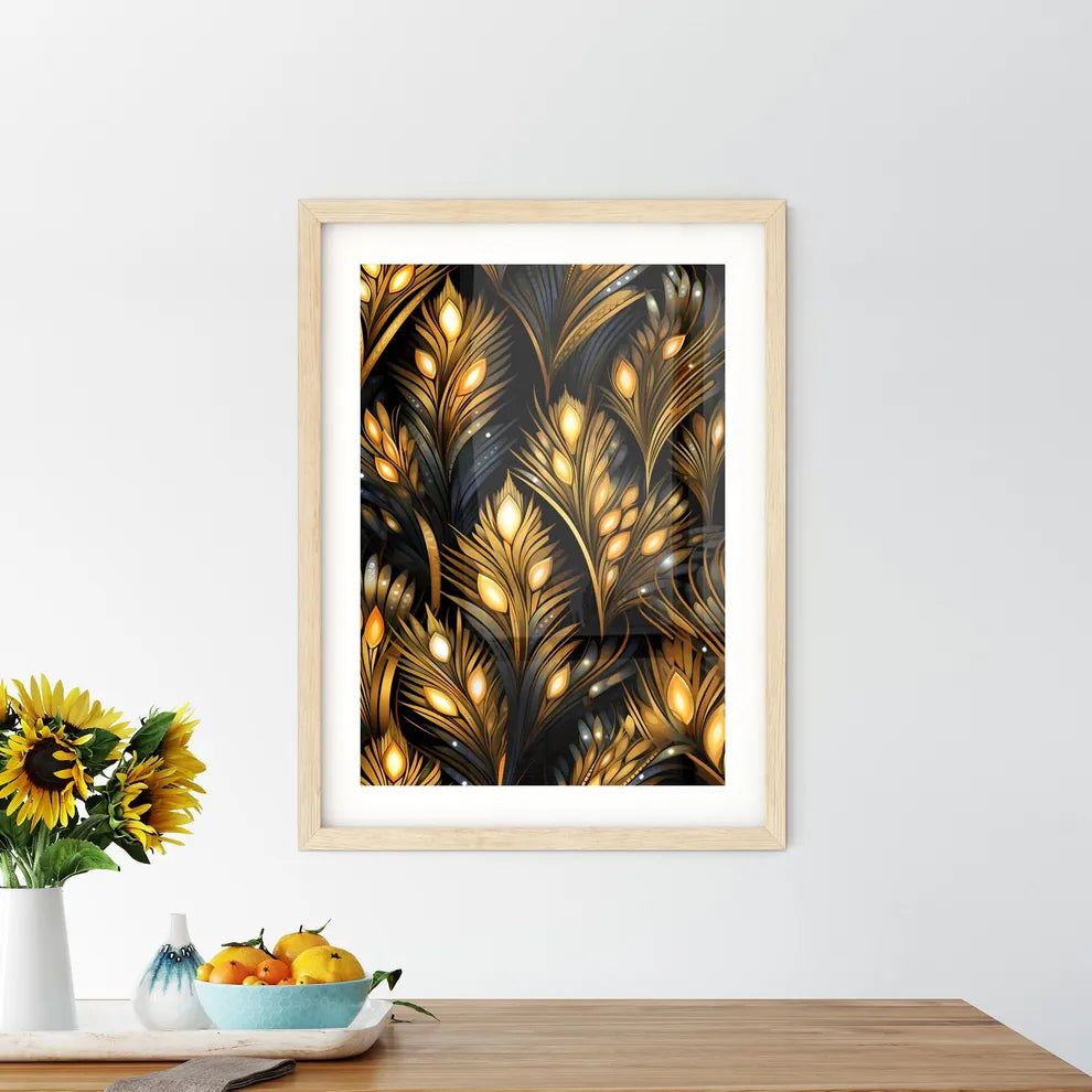 Dotted Geometric Ornament In Art Deco Style - A Pattern Of Gold And Black Feathers