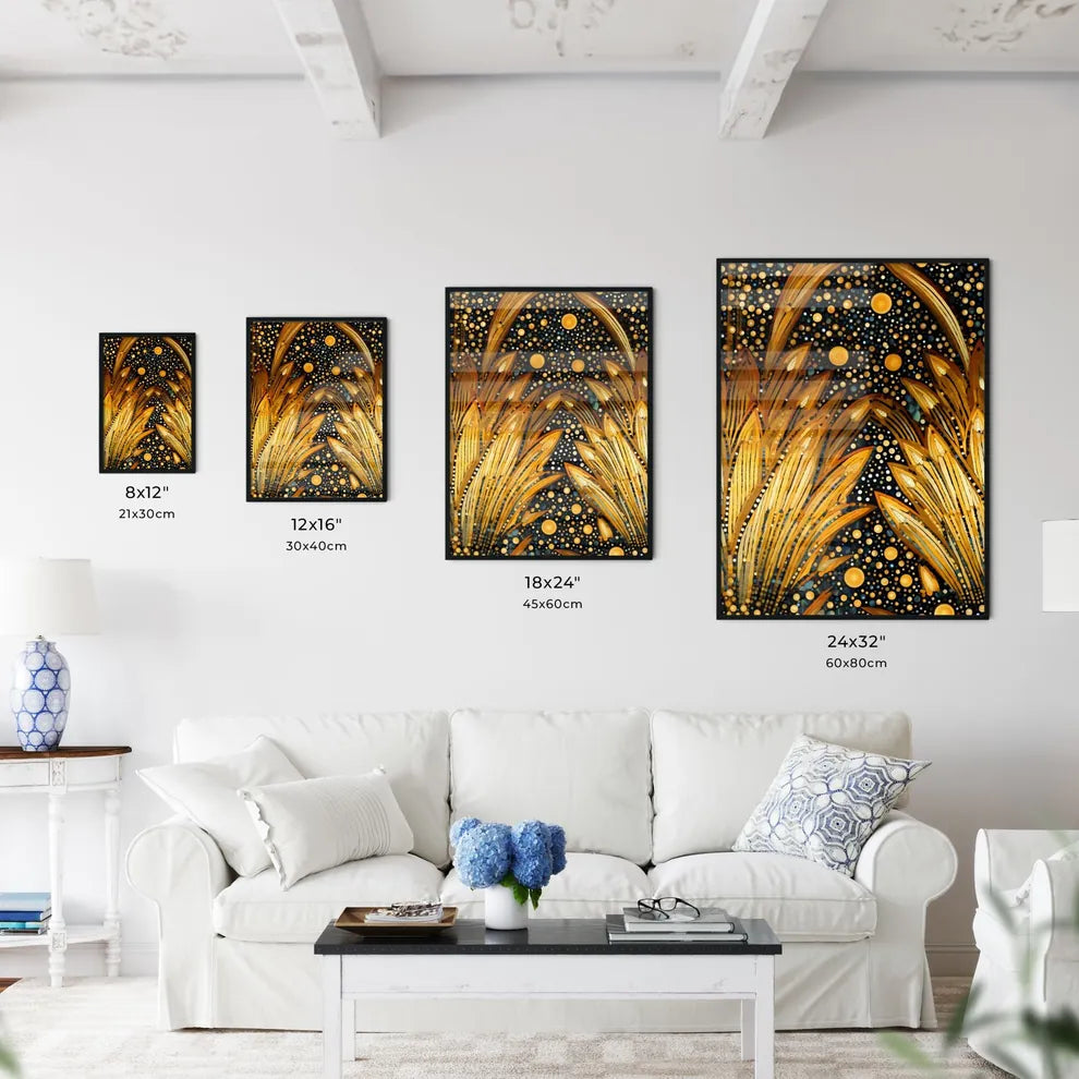 Dotted Geometric Ornament In Art Deco Style - A Yellow And Black Artwork