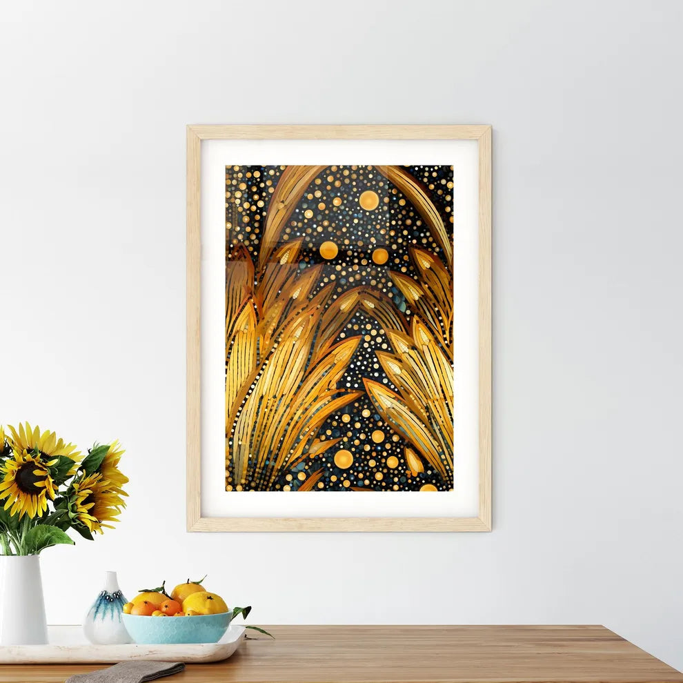 Dotted Geometric Ornament In Art Deco Style - A Yellow And Black Artwork