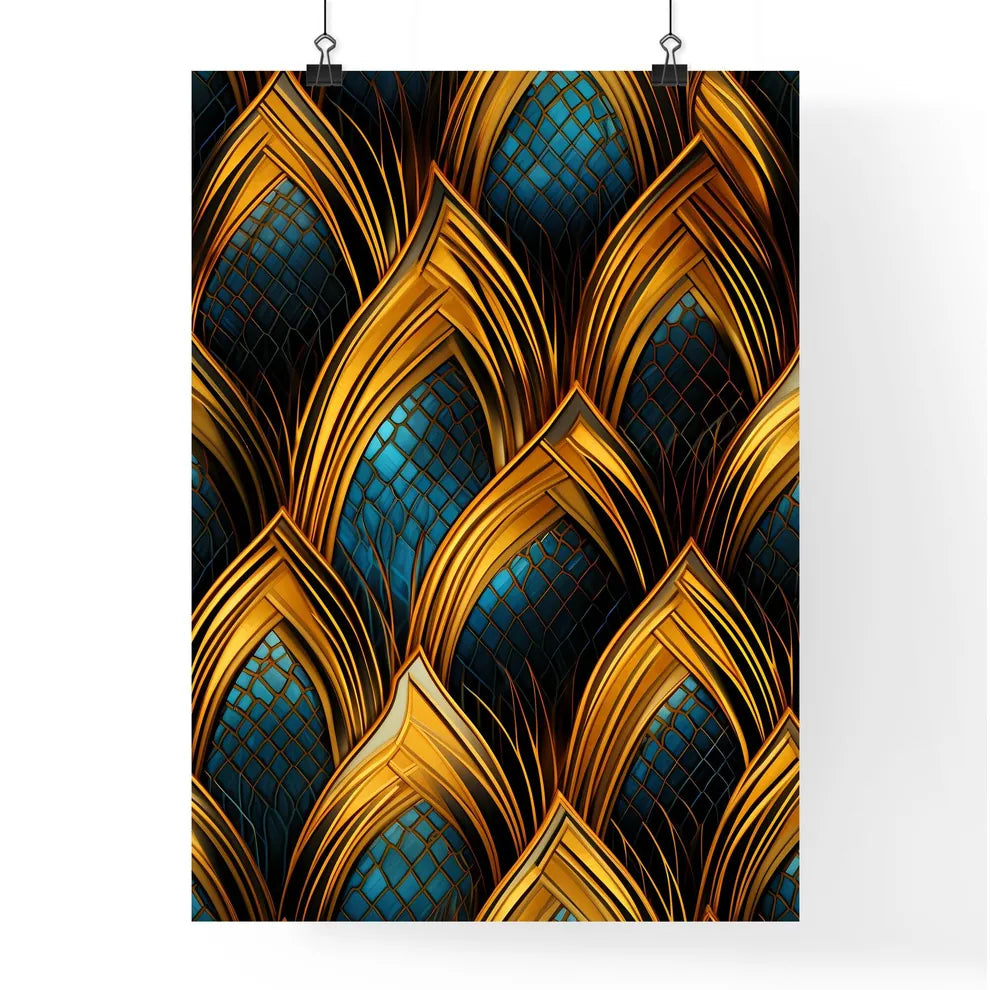 Dotted Geometric Ornament In Art Deco Style - A Gold And Blue Art Deco Pattern