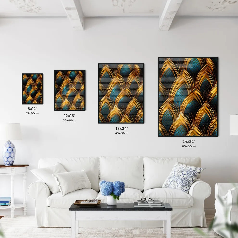 Dotted Geometric Ornament In Art Deco Style - A Gold And Blue Art Deco Pattern