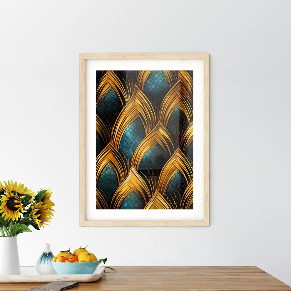 Dotted Geometric Ornament In Art Deco Style - A Gold And Blue Art Deco Pattern