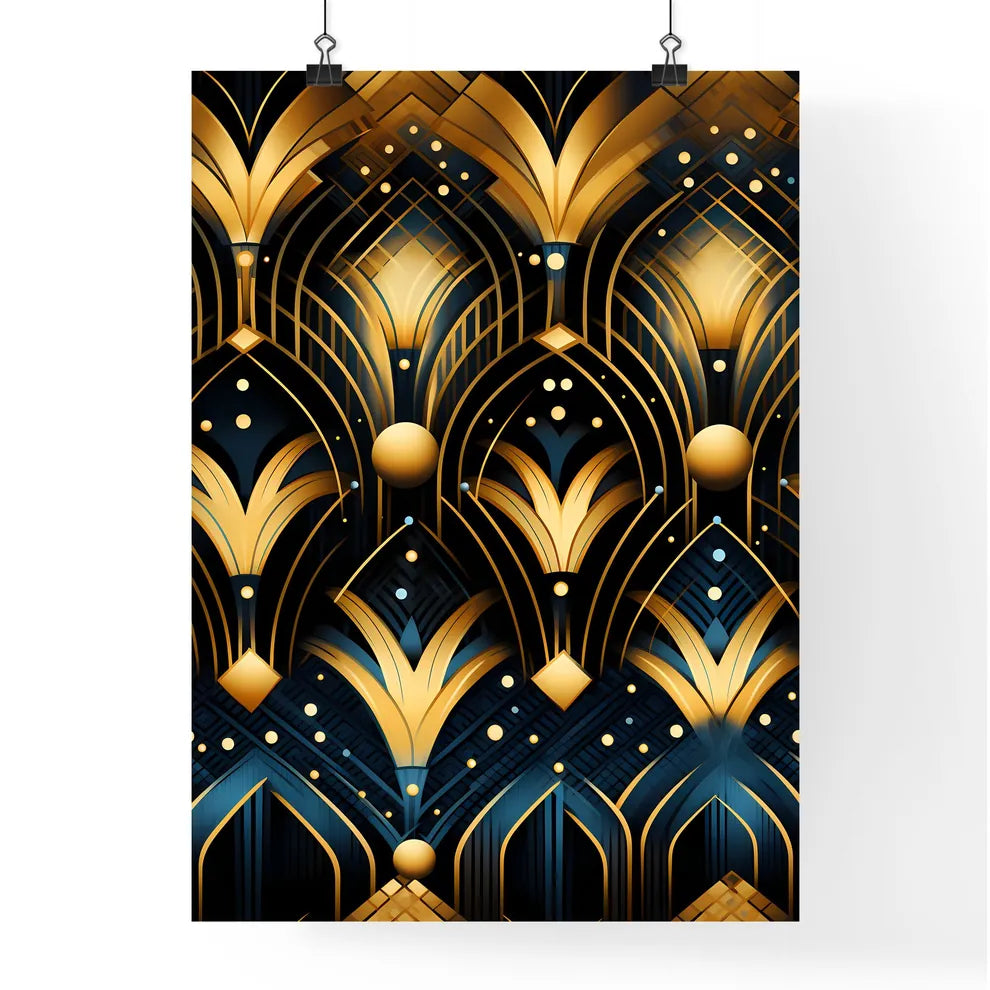 Dotted Geometric Ornament In Art Deco Style - A Art Deco Pattern With Gold And Black Lines