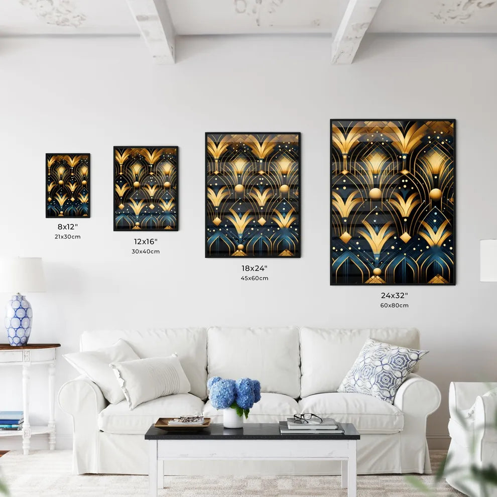 Dotted Geometric Ornament In Art Deco Style - A Art Deco Pattern With Gold And Black Lines