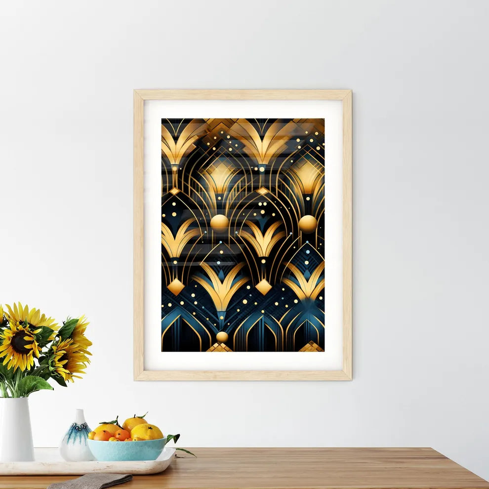 Dotted Geometric Ornament In Art Deco Style - A Art Deco Pattern With Gold And Black Lines