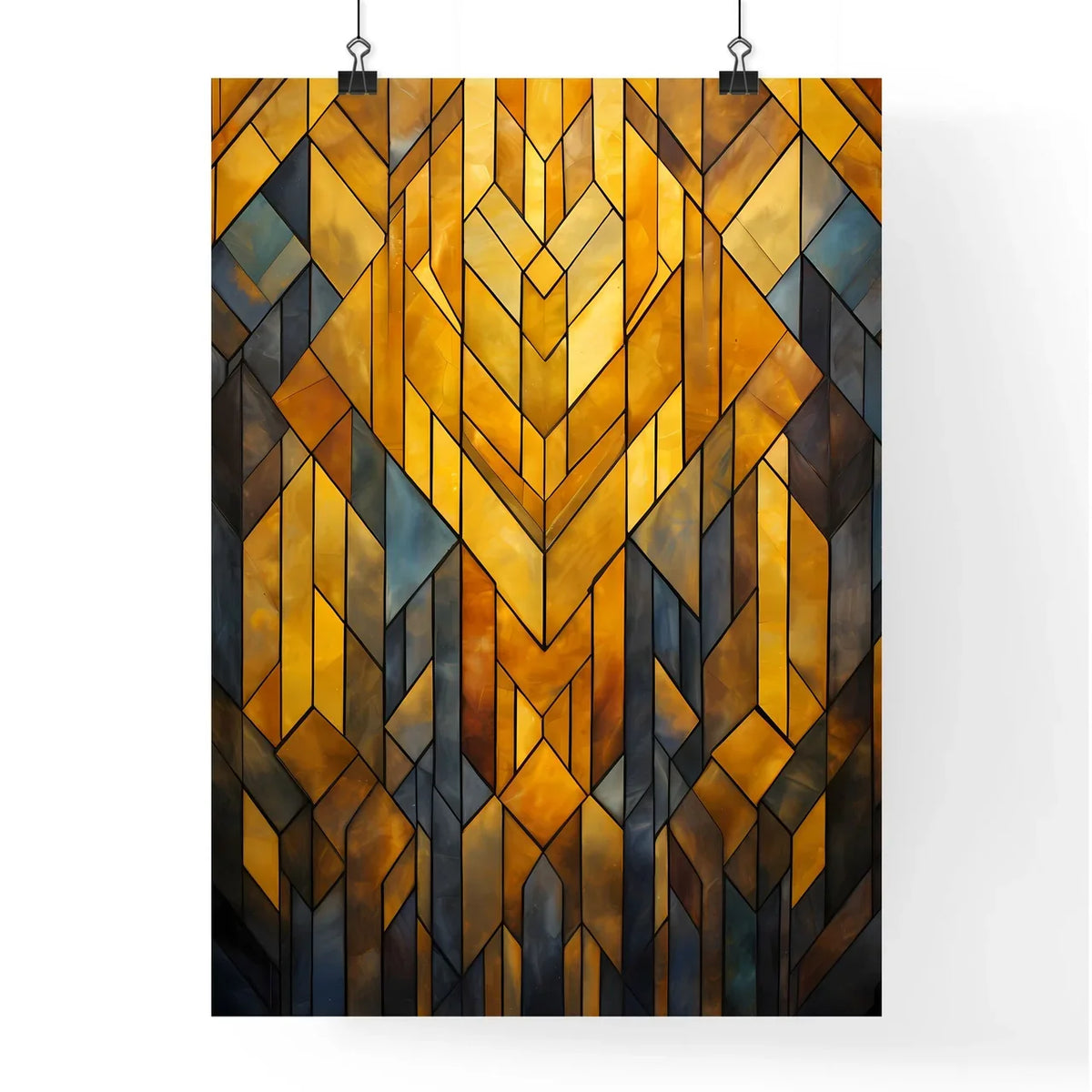 Geometric Ornament In Art Deco Style In Old Gold - A Stained Glass Window With Different Colored Shapes