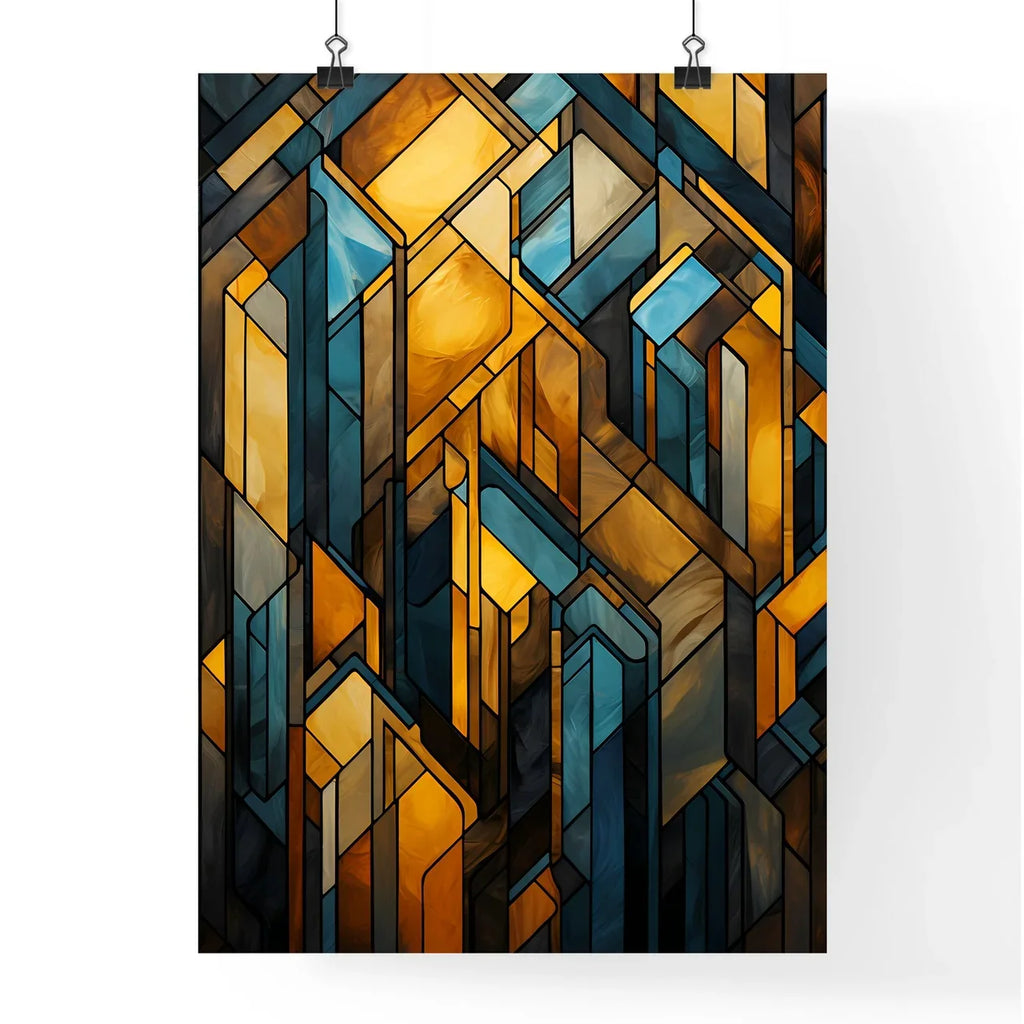 Geometric Ornament In Art Deco Style In Old Gold - A Stained Glass Window With Many Different Colored Shapes